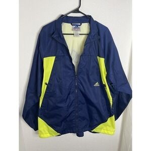 Retro Mens Adidas Full Zip Windbreaker Jacket Nylon Blue Neon Yellow Size Large